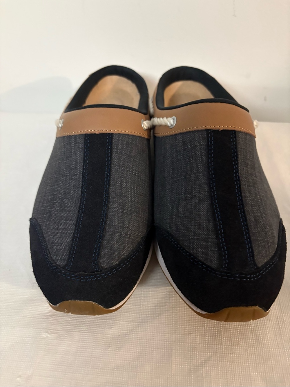 Women's Slip-On Sandals in Navy and Tan